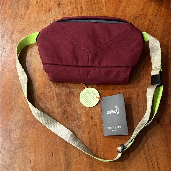 Bellroy Lite Sling Mini in Maroon and Neon Green; like new condition. - Picture 2 of 4
